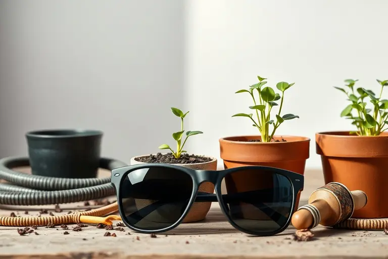 Polarisierte Sportbrille mit dunklen Gläsern und sportlichem Rahmen vor hellem Hintergrund